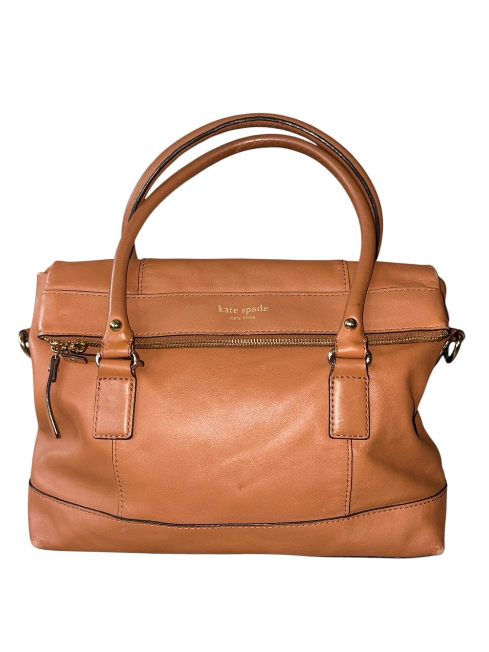 Kate Spade Cobble Hill Leslie Tan Brown Leather Fold Over Satchel Shoulder Bag
